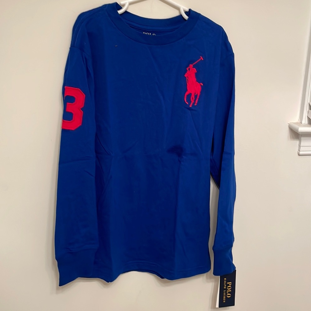 A blue long sleeve shirt for boys by polo